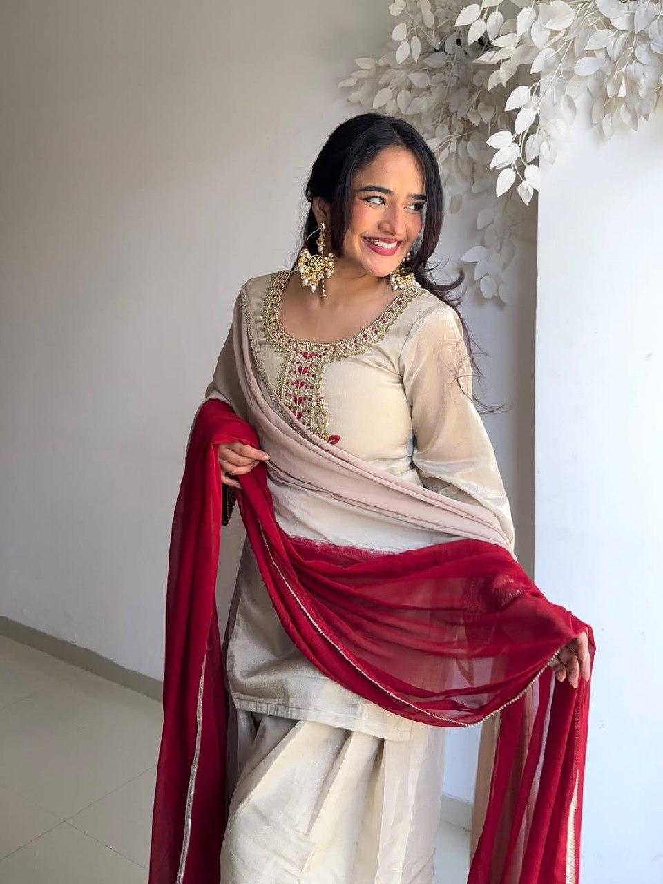 The Cinematic Cream & Ruby Salwar Set